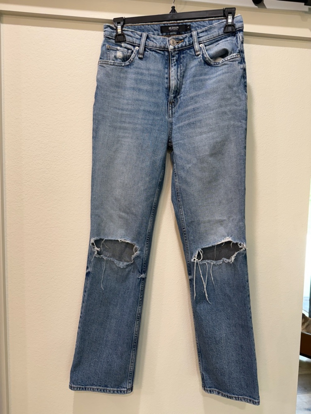 Hudson Jeans Light Blue Straight-Leg Distressed Knees